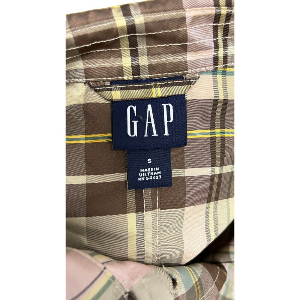 🤎 GAP S Plaid Coat Brown Tan Country Core Vintage Style Lightweight Jacket - Picture 4 of 4